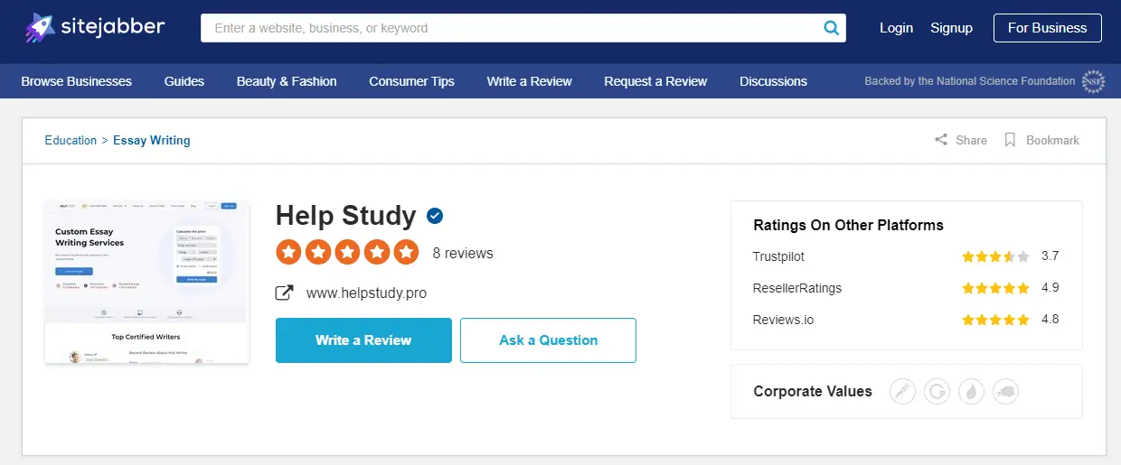 HelpStudy reviews on Sitejabber